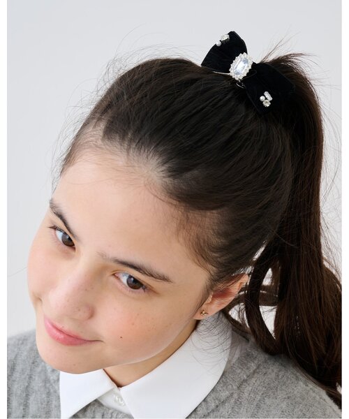 ビジューベロアリボンヘアゴム（その他ヘアアクセサリー）｜pom