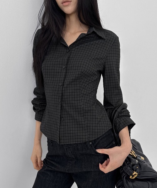 ANIECA ストラップシャツ　ブラック MADE] セニアチェックシャツ（シャツ/ブラウス）｜BLACKUP
