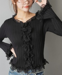 SPINNS | 大人気デザインが長袖になって再登場!リブレース長袖カットソー/フリル/NEO森ガール(Tシャツ/カットソー)