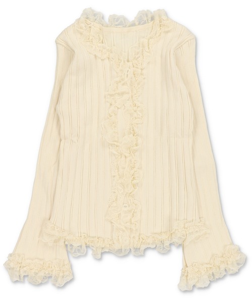 SPINNS（スピンズ）の「大人気デザインが長袖になって再登場！リブレース長袖カットソー/フリル/NEO森ガール（Tシャツ/カットソー・レディース・ピンク/オフホワイト/ブラック/アイボリー・ONESIZE）」の6枚目の写真