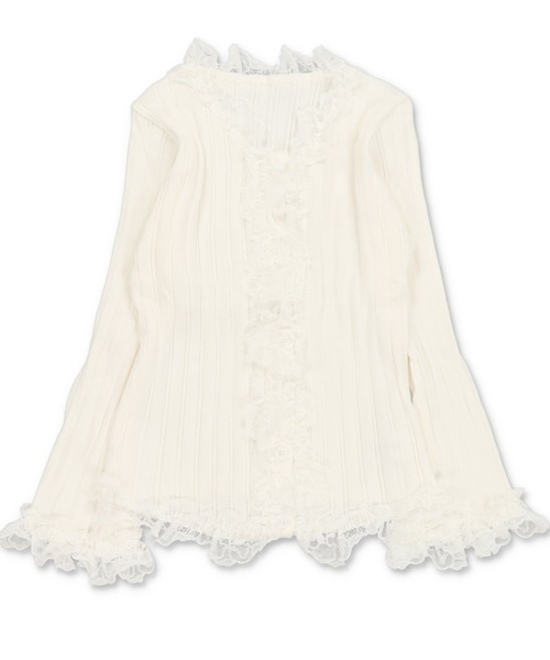 SPINNS（スピンズ）の「大人気デザインが長袖になって再登場！リブレース長袖カットソー/フリル/NEO森ガール（Tシャツ/カットソー・レディース・ピンク/オフホワイト/ブラック/アイボリー・ONESIZE）」の5枚目の写真