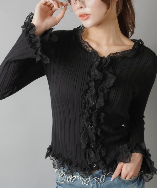 SPINNS（スピンズ）の「大人気デザインが長袖になって再登場！リブレース長袖カットソー/フリル/NEO森ガール（Tシャツ/カットソー・レディース・ピンク/オフホワイト/ブラック/アイボリー・ONESIZE）」の13枚目の写真