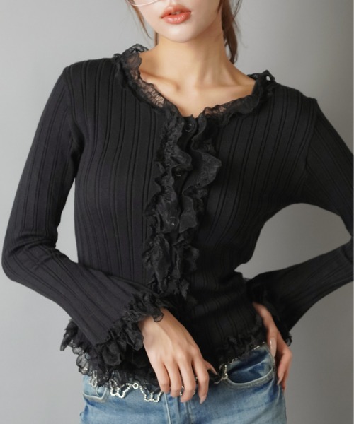 SPINNS（スピンズ）の「大人気デザインが長袖になって再登場！リブレース長袖カットソー/フリル/NEO森ガール（Tシャツ/カットソー・レディース・ピンク/オフホワイト/ブラック/アイボリー・ONESIZE）」の12枚目の写真