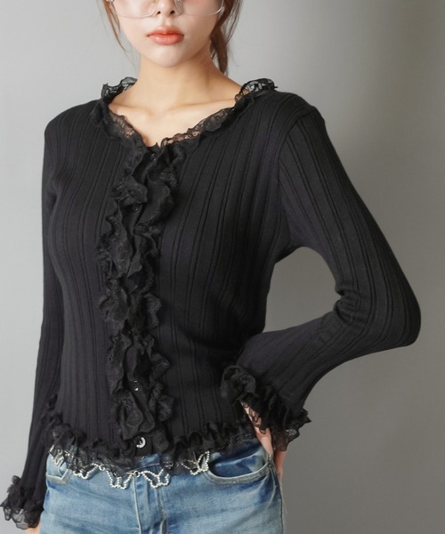 SPINNS（スピンズ）の「大人気デザインが長袖になって再登場！リブレース長袖カットソー/フリル/NEO森ガール（Tシャツ/カットソー・レディース・ピンク/オフホワイト/ブラック/アイボリー・ONESIZE）」の14枚目の写真