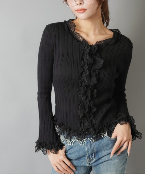 SPINNS（スピンズ）の「大人気デザインが長袖になって再登場！リブレース長袖カットソー/フリル/NEO森ガール（Tシャツ/カットソー・レディース・ピンク/オフホワイト/ブラック/アイボリー・ONESIZE）」の15枚目の写真