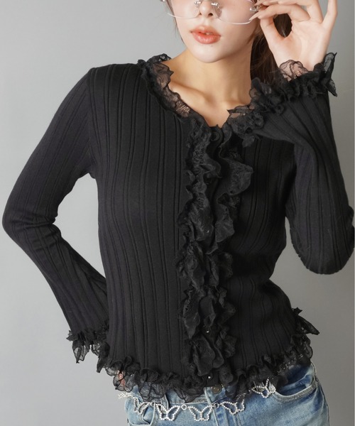 SPINNS（スピンズ）の「大人気デザインが長袖になって再登場！リブレース長袖カットソー/フリル/NEO森ガール（Tシャツ/カットソー・レディース・ピンク/オフホワイト/ブラック/アイボリー・ONESIZE）」の16枚目の写真