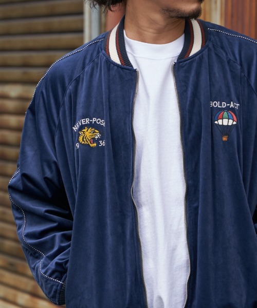 NO NEED（ノーニード）の「ベロアスカジャン（ブルゾン・メンズ・ブラック/ネイビー・M/L）」の2枚目の写真