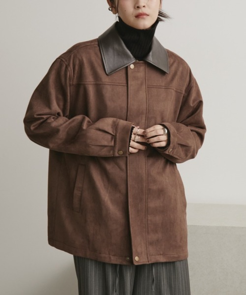 レザーカラーフェイクスウェードオーバージャケット（ステンカラー