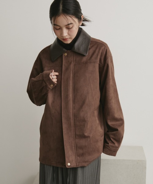 レザーカラーフェイクスウェードオーバージャケット（ステンカラー