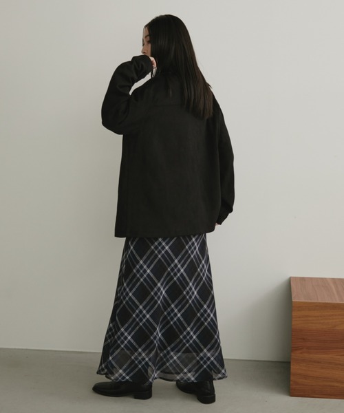 Aunt Marie's（アントマリーズ）の「レザーカラーフェイクスウェードオーバージャケット（ステンカラーコート・レディース・ブラック/ブラウン・FREE）」の5枚目の写真