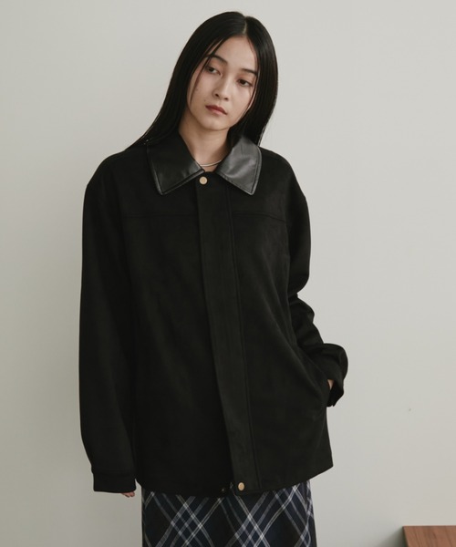 Aunt Marie's（アントマリーズ）の「レザーカラーフェイクスウェードオーバージャケット（ステンカラーコート・レディース・ブラック/ブラウン・FREE）」の10枚目の写真