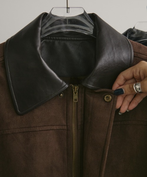 レザーカラーフェイクスウェードオーバージャケット（ステンカラー