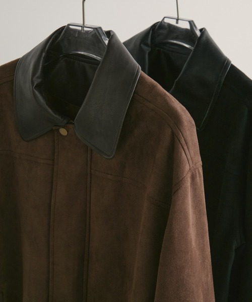Aunt Marie's（アントマリーズ）の「レザーカラーフェイクスウェードオーバージャケット（ステンカラーコート・レディース・ブラック/ブラウン・FREE）」の6枚目の写真