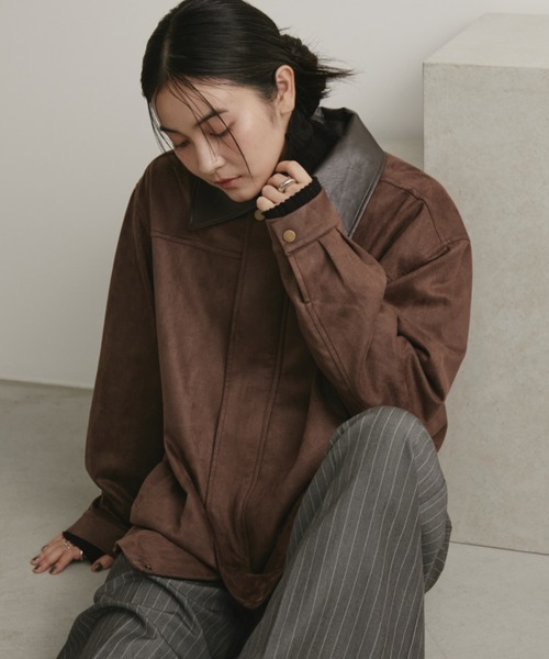 レザーカラーフェイクスウェードオーバージャケット（ステンカラー