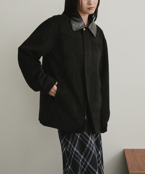 レザーカラーフェイクスウェードオーバージャケット（ステンカラー