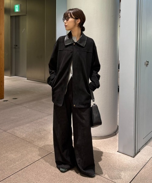 Aunt Marie's（アントマリーズ）の「レザーカラーフェイクスウェードオーバージャケット（ステンカラーコート・レディース・ブラック/ブラウン・FREE）」の13枚目の写真