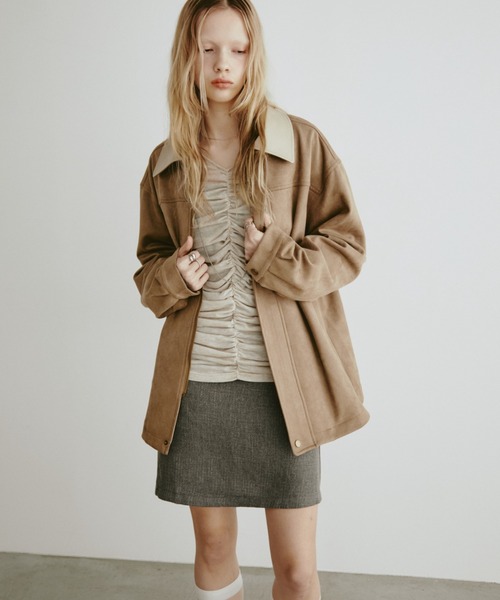 レザーカラーフェイクスウェードオーバージャケット（ステンカラー