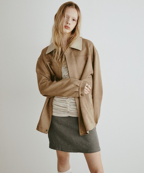 Aunt Marie's（アントマリーズ）の「レザーカラーフェイクスウェードオーバージャケット（ステンカラーコート・レディース・ブラック/ブラウン・FREE）」の22枚目の写真