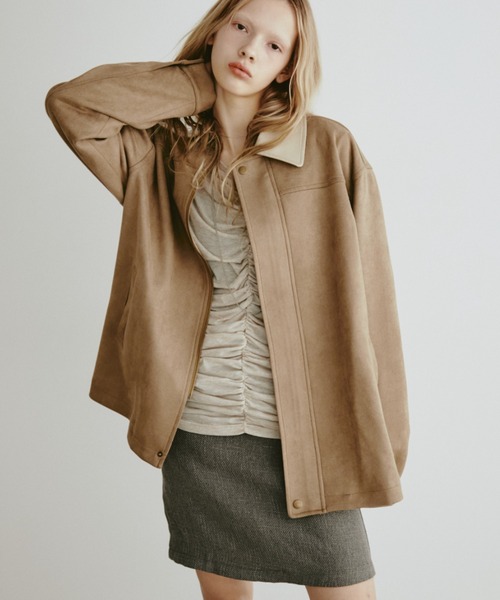 Aunt Marie's（アントマリーズ）の「レザーカラーフェイクスウェードオーバージャケット（ステンカラーコート・レディース・ブラック/ブラウン・FREE）」の14枚目の写真