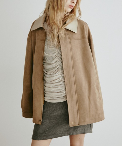 Aunt Marie's（アントマリーズ）の「レザーカラーフェイクスウェードオーバージャケット（ステンカラーコート・レディース・ブラック/ブラウン・FREE）」の16枚目の写真