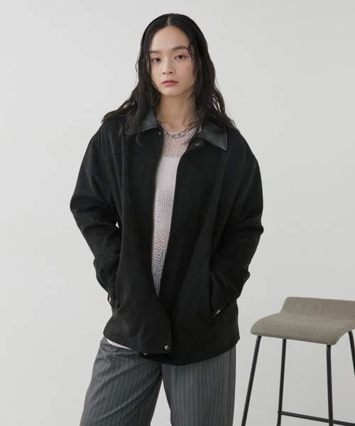レザーカラーフェイクスウェードオーバージャケット（ステンカラー