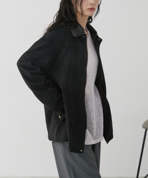 レザーカラーフェイクスウェードオーバージャケット（ステンカラー