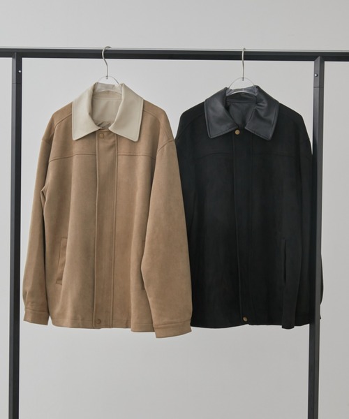 レザーカラーフェイクスウェードオーバージャケット（ステンカラー
