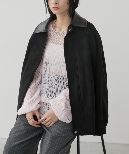 レザーカラーフェイクスウェードオーバージャケット（ステンカラー