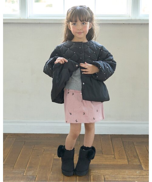 Lycee mine（リセマイン）の「パール付きキルティングペプラムブルゾン【子供服】【キッズ】【女の子】（ブルゾン・キッズ・ピンク/ブラック/ブルーグレー/アイボリー・100cm/110cm/120cm/130cm/140cm/150cm）」の8枚目の写真