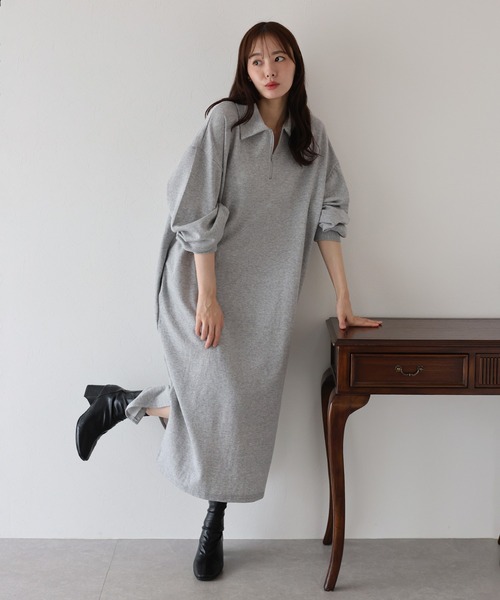 ハーフジップスウェットワンピース（ワンピース）｜BLUEEAST