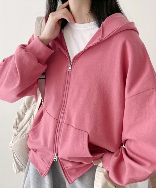 VIVID LADY（ビビッドレディー）の「オーバーサイズダブルジップパーカー（パーカー・レディース・ライトグレー/ブラウン/ピンク/ネイビー/ブラック/グレー・FREE）」の12枚目の写真