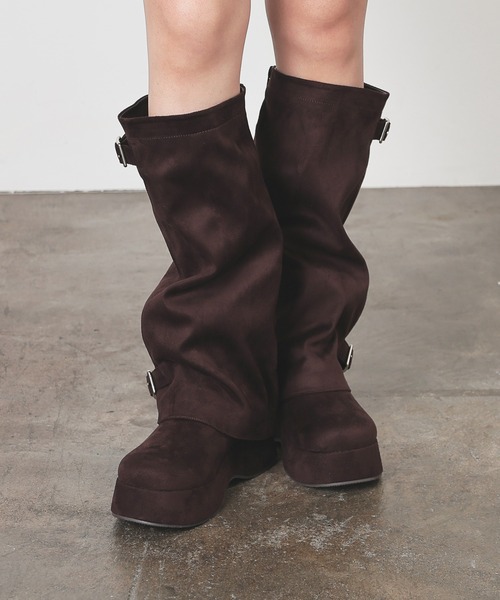 Honeys（ハニーズ）の「２ｗａｙカバーブーツ（ブーツ・レディース・ブラック/ダークブラウン・S/M/LL/L）」の2枚目の写真