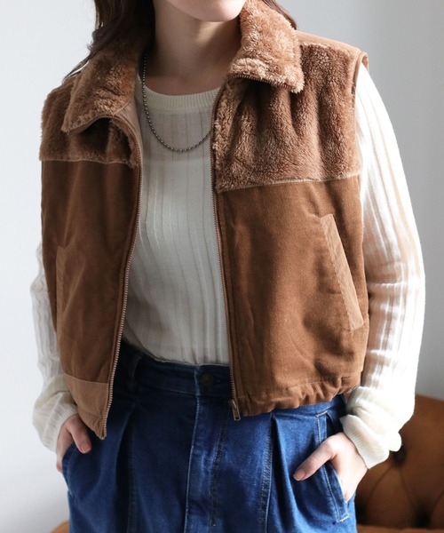 cepo(セポ)の「パッチワーク中綿ボアベスト(ブルゾン・レディース・チャコール/ブラウン・M)」の19枚目の写真