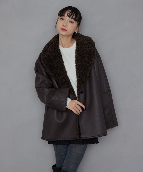 リバーシブル✨エムズグレイシー♡フェイクムートンコート　ブラック　ファーコート forksy.（フォルクシー） ムートンコート ボアコート 「forksy