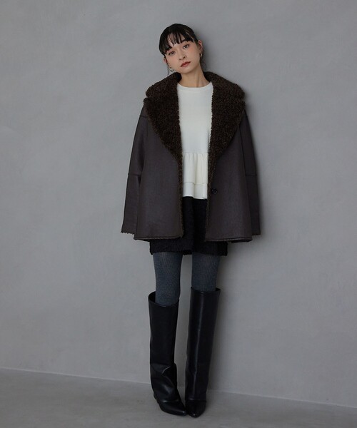 EMMEL REFINES（エメルリファインズ）の「＜EMMEL REFINES＞EM リバーシブル フェイクムートン コート（ピーコート・レディース・ダークブラウン/ベージュ・M/S）」の7枚目の写真