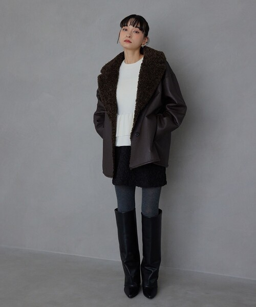 EMMEL REFINES（エメルリファインズ）の「＜EMMEL REFINES＞EM リバーシブル フェイクムートン コート（ピーコート・レディース・ダークブラウン/ベージュ・M/S）」の8枚目の写真