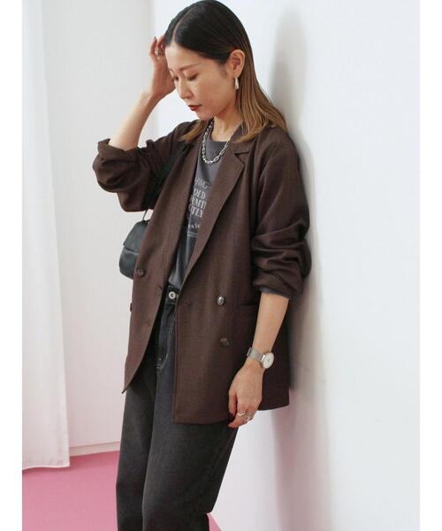 Samansa Mos2 blue(サマンサモスモスブルー)の「アソートダブルジャケット(ノーカラージャケット・レディース・ブラウン/ベージュ/チャコールグレー/カーキ・F)」の2枚目の写真