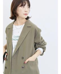 ノーカラージャケット（グリーン・カーキ/緑色系）ファッション