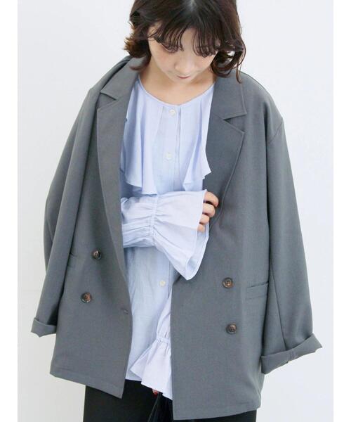 Samansa Mos2 blue(サマンサモスモスブルー)の「アソートダブルジャケット(ノーカラージャケット・レディース・ブラウン/ベージュ/チャコールグレー/カーキ・F)」の5枚目の写真