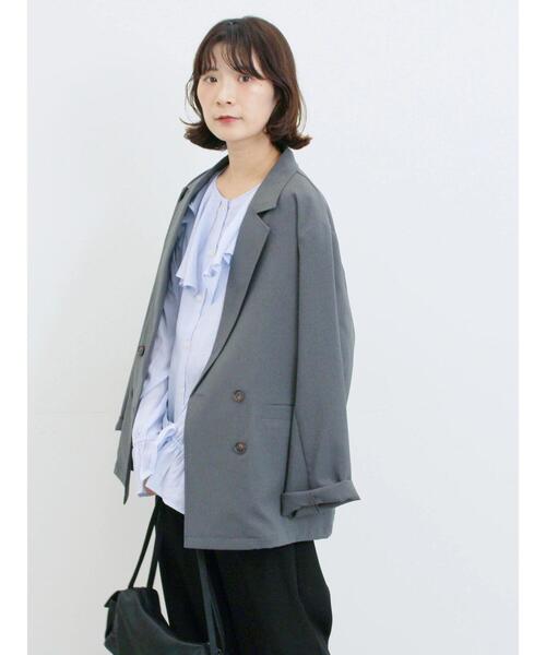 Samansa Mos2 blue(サマンサモスモスブルー)の「アソートダブルジャケット(ノーカラージャケット・レディース・ブラウン/ベージュ/チャコールグレー/カーキ・F)」の6枚目の写真