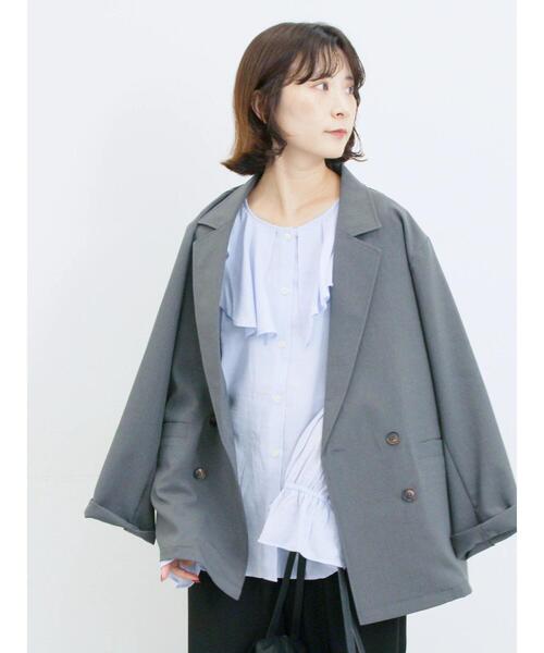 Samansa Mos2 blue(サマンサモスモスブルー)の「アソートダブルジャケット(ノーカラージャケット・レディース・ブラウン/ベージュ/チャコールグレー/カーキ・F)」の7枚目の写真