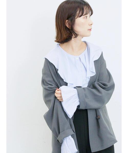 Samansa Mos2 blue(サマンサモスモスブルー)の「アソートダブルジャケット(ノーカラージャケット・レディース・ブラウン/ベージュ/チャコールグレー/カーキ・F)」の11枚目の写真