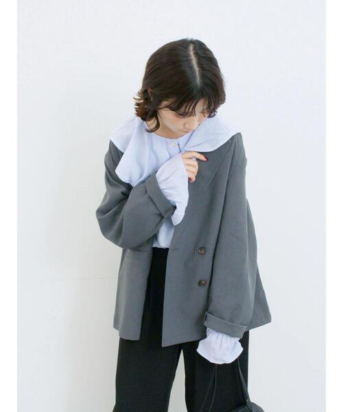 Samansa Mos2 blue(サマンサモスモスブルー)の「アソートダブルジャケット(ノーカラージャケット・レディース・ブラウン/ベージュ/チャコールグレー/カーキ・F)」の12枚目の写真