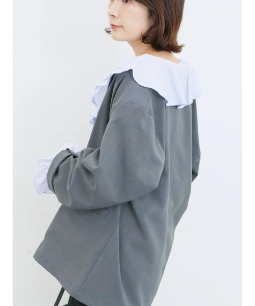 Samansa Mos2 blue(サマンサモスモスブルー)の「アソートダブルジャケット(ノーカラージャケット・レディース・ブラウン/ベージュ/チャコールグレー/カーキ・F)」の13枚目の写真