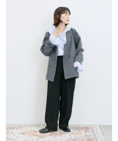 Samansa Mos2 blue(サマンサモスモスブルー)の「アソートダブルジャケット(ノーカラージャケット・レディース・ブラウン/ベージュ/チャコールグレー/カーキ・F)」の15枚目の写真