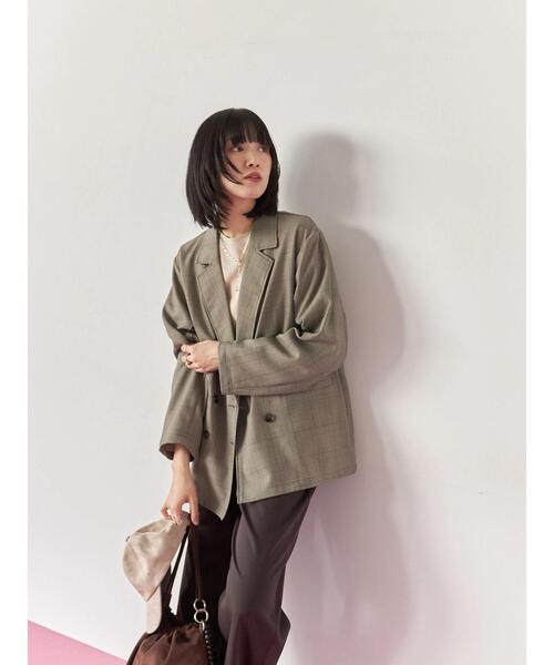 Samansa Mos2 blue(サマンサモスモスブルー)の「アソートダブルジャケット(ノーカラージャケット・レディース・ブラウン/ベージュ/チャコールグレー/カーキ・F)」の18枚目の写真