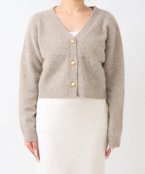 セール】【上質・ふわふわ】ヘアリーヤーンメタルボタンカーディガン