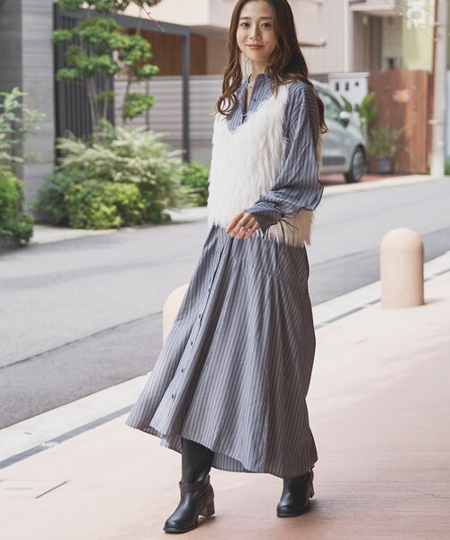 un dix cors(アンディコール)の「《主役級アイテム◎》ストライプマーメイドシャツワンピース(シャツワンピース・レディース・ブルー/ブラック・FREE)」の2枚目の写真