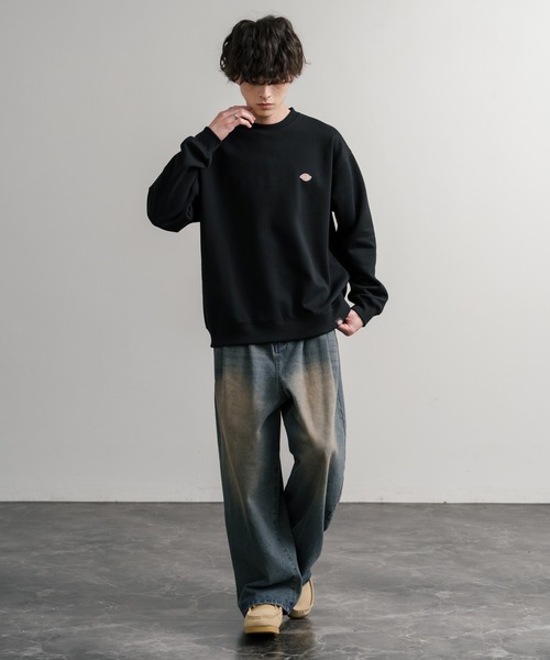 Dickies 裏起毛ワンポイントロゴワッペンクルーネック長袖スウェット