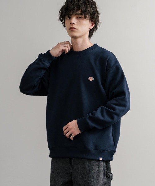 Dickies 裏起毛ワンポイントロゴワッペンクルーネック長袖スウェット